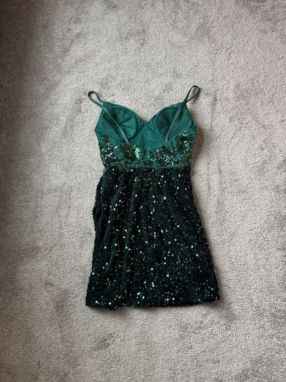 QUANJINR Sequin Mini Dress Green Black Ombre Spaghetti Strap Bodycon SIZE 2 - Picture 6 of 6
